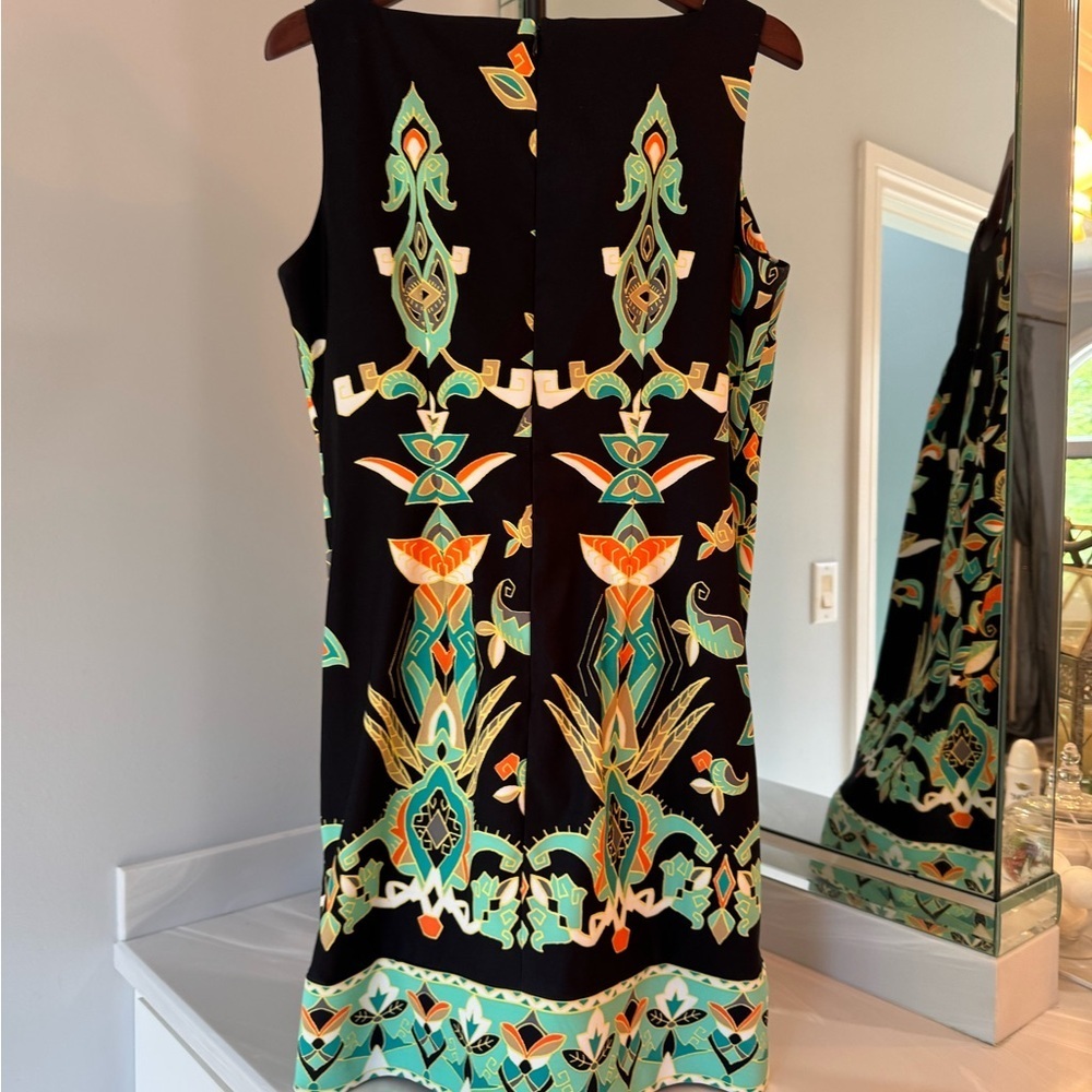 Kim Rogers Black and Green Sleeveless Sheath Mini Dress Size 12